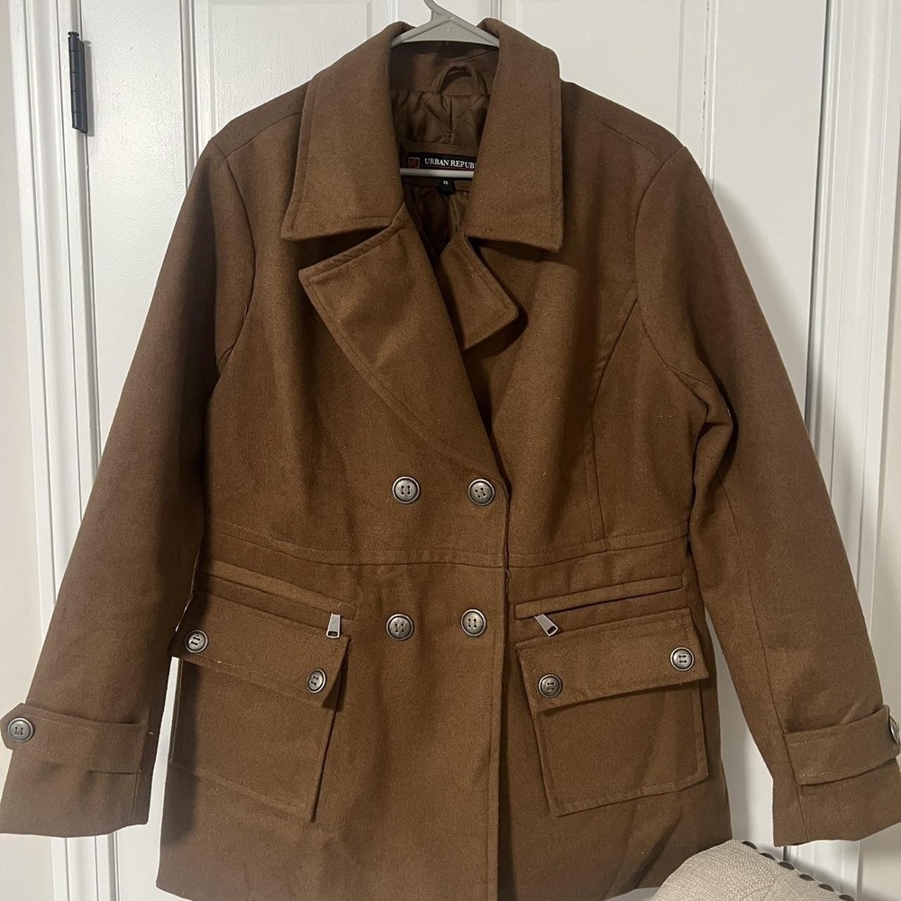 Urban Republic Womens Brown Double Breasted Pea Coat Jacket XL